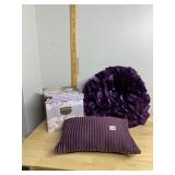 DECORATIVE PILLOWS, INCLUDES RUFFLED PURPLE SATIN