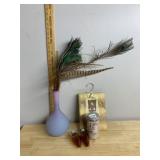 FROSTED GLASS VASE, PEACOCK FEATHERS, OCEAN