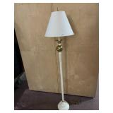 FLOOR LAMP, WHITE FLUTED COLUMN, BRASS ACCENTS,