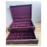 WOOD JEWELRY BOX, DARK STAIN, HINGED LID,
