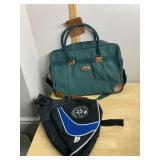 GREEN CANVAS BRIEFCASE W/ LEATHER TRIM, BLACK