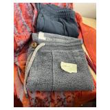 VINTAGE STYLE STRIPED ROBE, FLEECE PANTS, AND