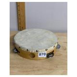 WOODEN TAMBOURINE W/ NATURAL SKIN HEAD, METAL