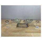 VTG BARWARE SET, CRYSTAL ASHTRAYS, STEMMED