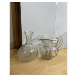 CLEAR GLASS FLARED VASE, CLEAR GLASS FOOTED BOWL.