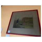 VTG HAND-COLORED ENGRAVING, PARTRIDGE SHOOTING