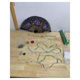 VTG EMBROIDERED HAND FAN, ASSORTED BEADED