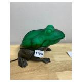 FROG ACCENT LAMP, FROSTED GREEN GLASS SHADE,