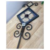 WROUGHT IRON GARDEN STAKE, STAINED GLASS FLORAL
