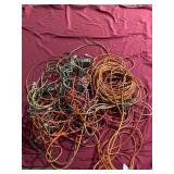 ASSORTED EXTENSION CORDS, WORK LIGHT W/ CAGE,