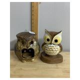 COLONIAL CANDLE CERAMIC OWL CANDLE HOLDERS, BROWN