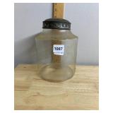 VTG CLEAR GLASS STORAGE JAR, METAL LID,
