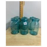 VTG BALL PERFECT MASON JARS, AQUA GLASS, W/ GLASS