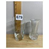 ETCHED GLASS TUMBLER W/ FLORAL MOTIF, RIBBED
