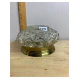 VTG CEILING LIGHT FIXTURE, PRESSED GLASS SHADE,