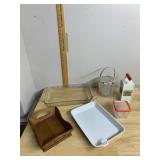 GLASS BAKING DISH, CRYSTAL ICE BUCKET W/