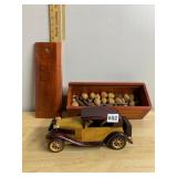 HAND-CARVED WOODEN AUTOMOBILE, MULTI-TONE WOOD,