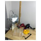 DKNY CLEAR VINYL TOTE, TWO HAIR DRYERS, ACRYLIC