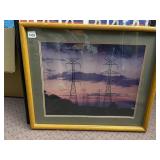 PHOTOGRAPHIC PRINT, POWER LINES AT SUNSET, OAK
