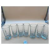 CLEAR GLASS TUMBLERS, FACETED BASE, MARKED W/