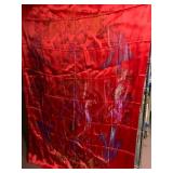 VTG CHINESE SATIN WALL HANGING, RED W/