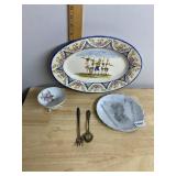 PORTUGUESE CERAMIC OVAL PLATTER, FOOTED PORCELAIN