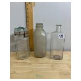ATLAS GOOD LUCK JAR W/ WIRE BAIL, MILK BOTTLE,