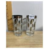 VTG GLASS TUMBLERS, SILVER RIM, OVAL DOT MOTIF.