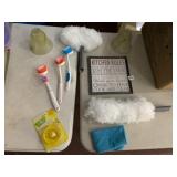 KITCHEN RULES WALL SIGN, DUSTERS, DISH BRUSHES,