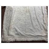WHITE COTTON BEDSPREAD, TUFTED FLORAL MOTIF,