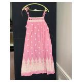 PINK COTTON SUNDRESS, LACE LATTICE BODICE, TIE
