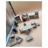 WOODEN DOLLHOUSE FURNITURE, DINING AND BEDROOM
