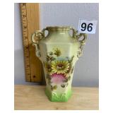 VTG CERAMIC VASE, HEXAGONAL FORM, FLORAL MOTIF,