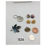 ASSORTED COLLECTIBLE PINS, KEYCHAIN, AND