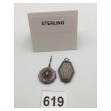 STERLING SILVER PENDANTS, ONE ROUND ENAMEL W/