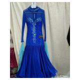 SRDJAN BLUE DANCE DRESS, MESH YOKE, RHINESTONE