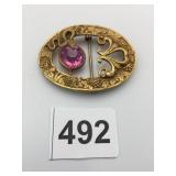 OVAL BROOCH, GOLD-TONE METAL, GRAPE VINE MOTIF,