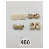 CLIP-ON EARRINGS, CREAM ENAMEL FINISH, GEOMETRIC