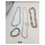 COSTUME NECKLACES AND BRACELET, ROSE QUARTZ HEART