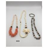 COSTUME NECKLACES AND BRACELET, CARVED BONE-STYLE