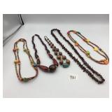 WOOD BEAD NECKLACES, MULTICOLORED PAINTED BEADS,