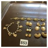 GOLD-TONE COSTUME JEWELRY, FAUX PEARL BRACELETS,