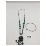 VTG COSTUME JEWELRY, BEADED NECKLACE W/ LARGE