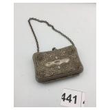 VTG METAL COIN PURSE, RECTANGULAR FORM, GRAPE AND