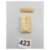 CARVED BONE BROOCHES, FLORAL AND LEAF MOTIFS, PIN