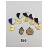 VTG SCHOOL HONOR MEDALS, GOLD-TONE W/ BLUE AND