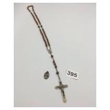WOOD BEAD ROSARY W/ METAL CRUCIFIX, MARKED ITALY,
