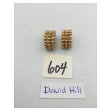 DAVID HILL EARRINGS, GOLD-TONE METAL, BEADED