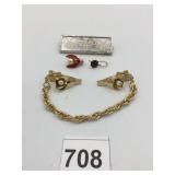 METAL SWEATER GUARD, GOLD-TONE CHAIN, FAUX PEARL