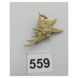 VTG BIRD BROOCH, GOLD-TONE METAL, CLEAR